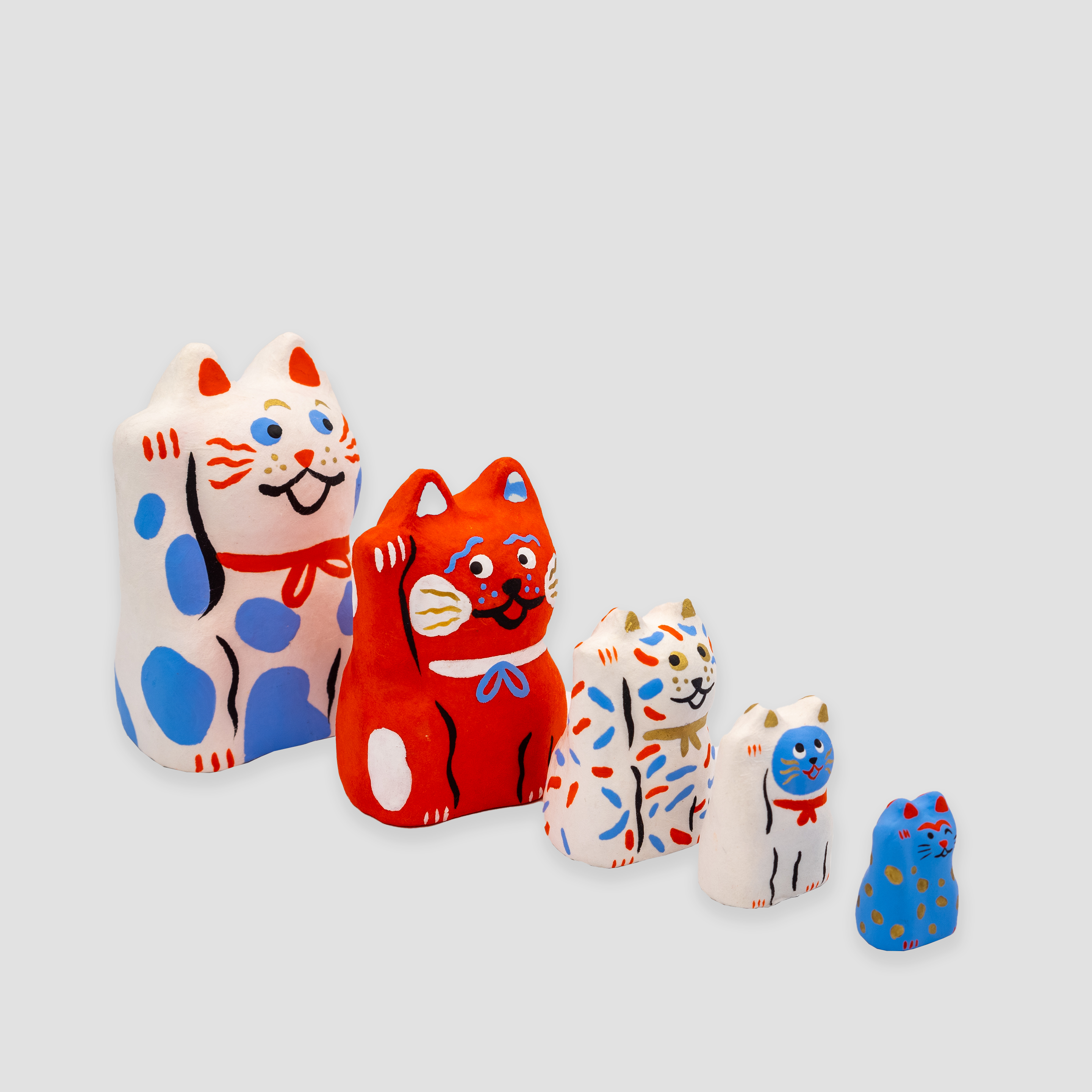 Handmade Paper-mâché Maneki-neko (French Cats)