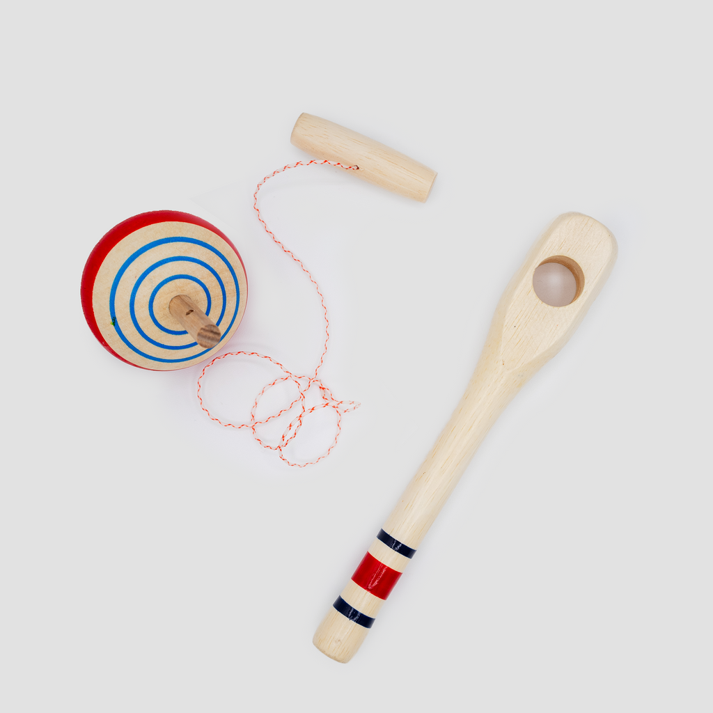 Wooden Spinning Top with Launcher